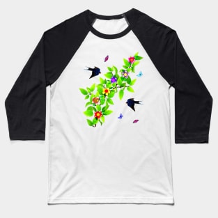 Cute Birds. Swallows and Butterflies Baseball T-Shirt